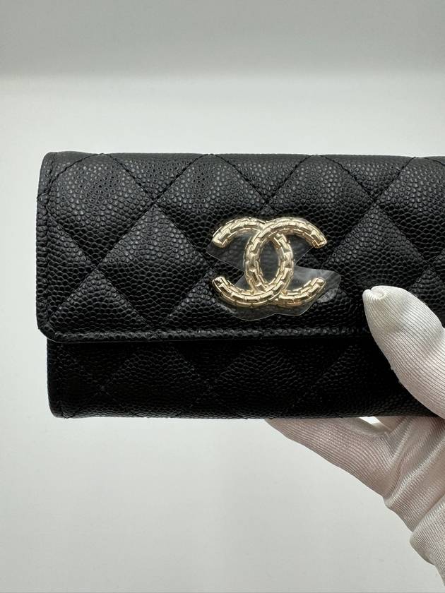 CC Logo Flap Caviar Card Wallet Black Chanel