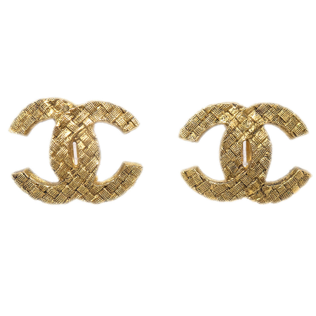 Top Quality Chanel Woven CC Earrings Clip-On Gold 2913