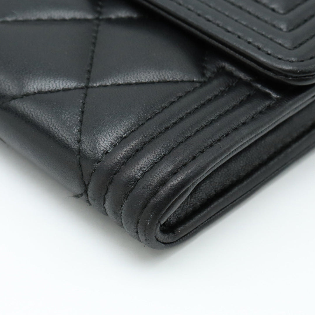 Top Quality Chanel Top Quality Chanel BOY Top Quality Chanel MATRASSES COCOMARK 2 Foldable Wallet 2 Foldable Wallet Leather Black Black Silver Gold  A80286