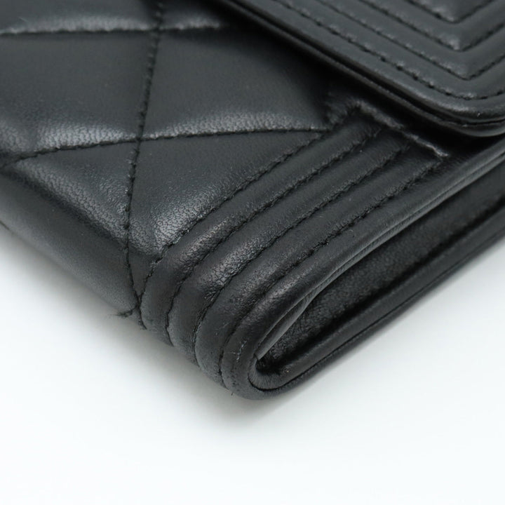 Top Quality Chanel Top Quality Chanel BOY Top Quality Chanel MATRASSES COCOMARK 2 Foldable Wallet 2 Foldable Wallet Leather Black Black Silver Gold  A80286