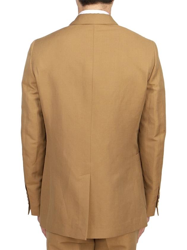 Burberry Slim Fit Unstructured Wool Linen Blend Single Breasted Jacket Camel