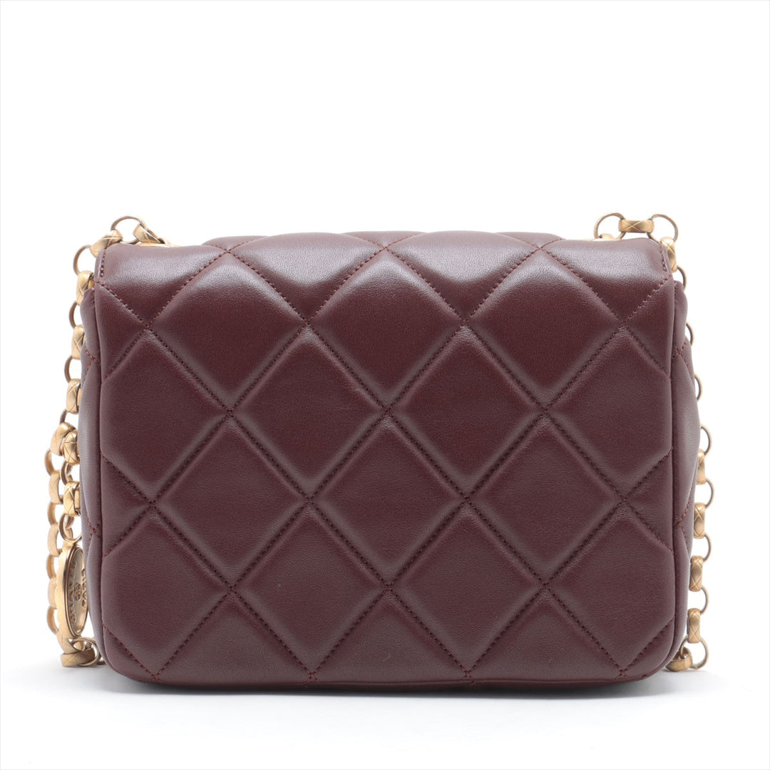 Top Quality Chanel Mini Lambskin  Single Chain Single Chain Bag Bordeaux Gold  IC Chip