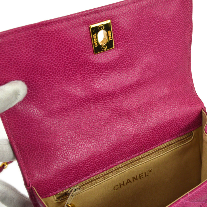 Top Quality Chanel * 1991-1994 Pink Caviar Mini Straight Flap Bag