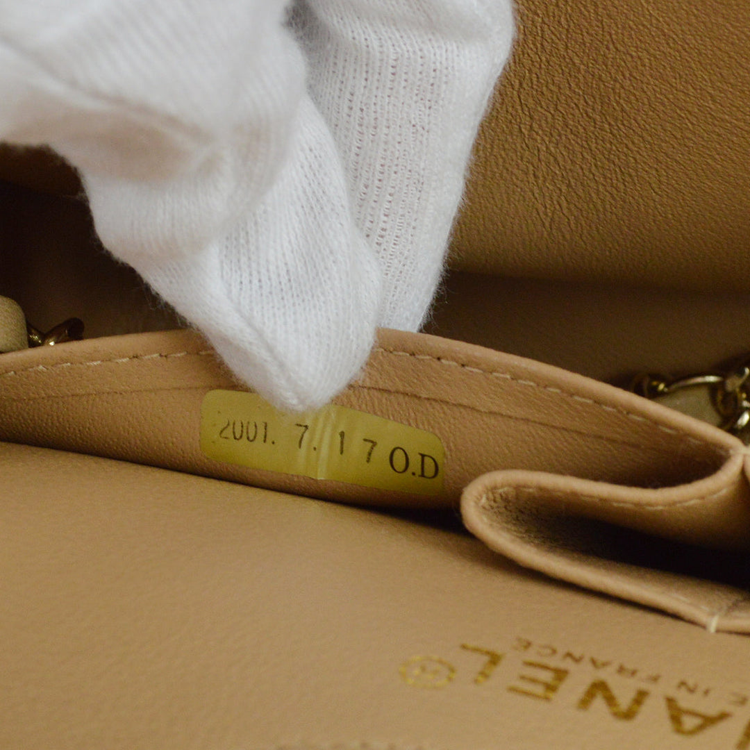 Top Quality Chanel 2000-2001 Beige Lambskin Small Classic Double Flap Shoulder Bag