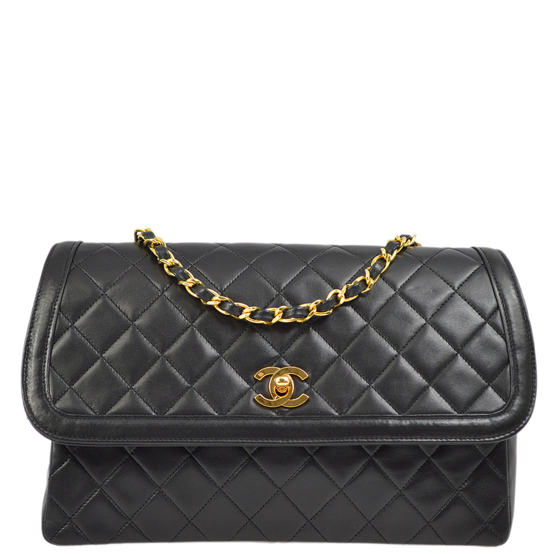 Top Quality Chanel Black Lambskin Straight Flap Shoulder Bag