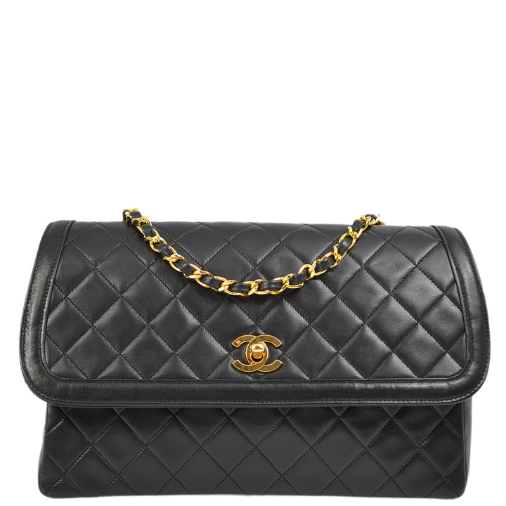 Top Quality Chanel Black Lambskin Straight Flap Shoulder Bag