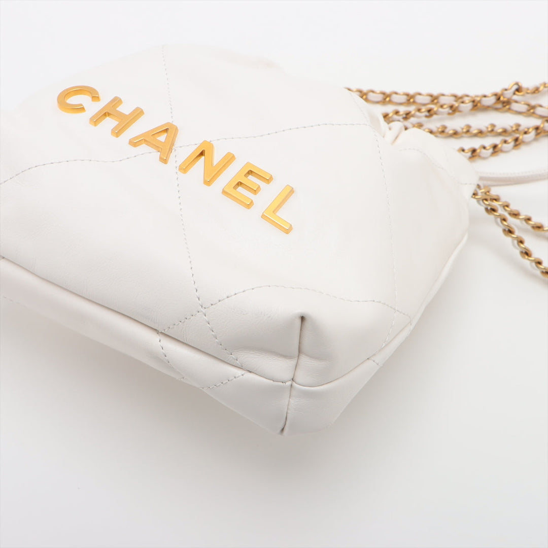 Top Quality Chanel 22 Mini Leather Chain Shoulder Bag White G  AS3980