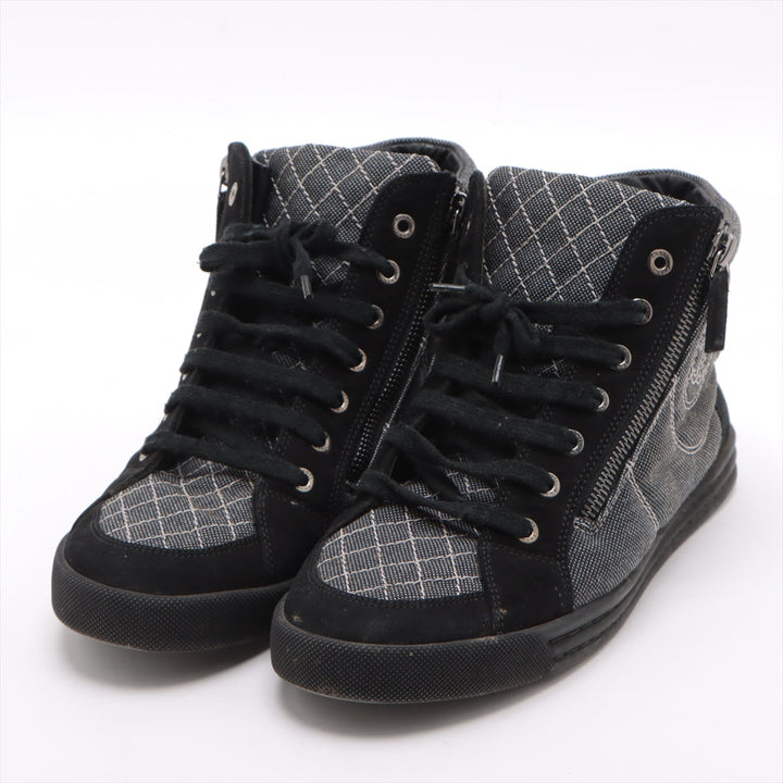 Top Quality Chanel Coco sweat x canvas high-cut sneaker 39 ladies black x white G30617 mattress double jeep stick  happy market shop