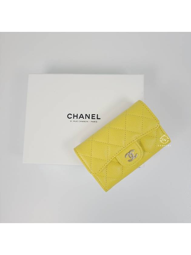 Classic Grained Shiny Calfskin Card Wallet Yellow Chanel