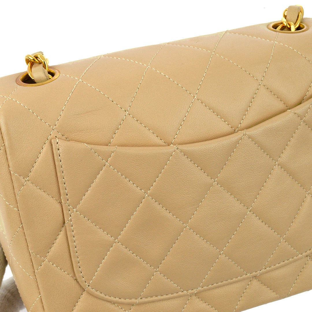 Top Quality Chanel * Beige Lambskin Mini Classic Square Flap Shoulder Bag 17