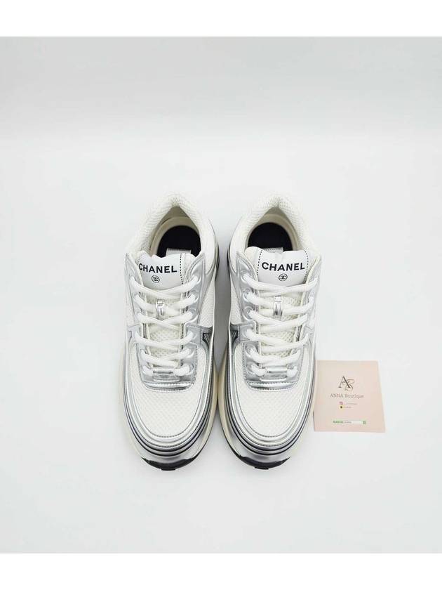 Fabric Laminated Low Top Sneakers Silver Chanel