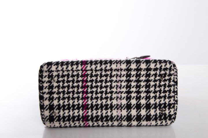 Christian Top quality Dior Black & White Wool Houndstooth Mink Trim Crocodile Handle Bag