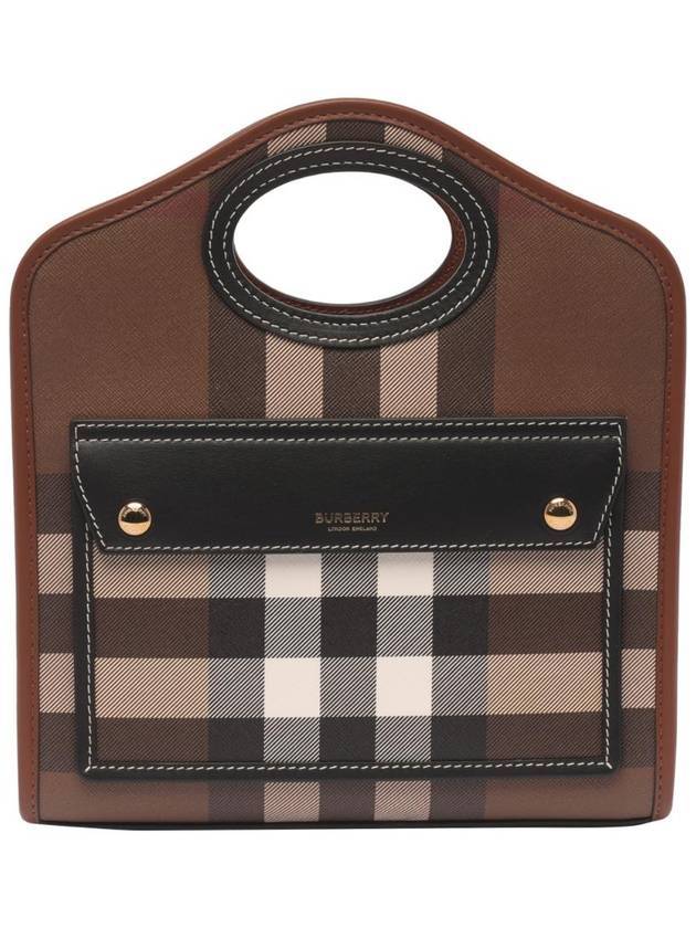 Burberry Mini Pocket Checked Leather Tote Bag Dark Burch Brown