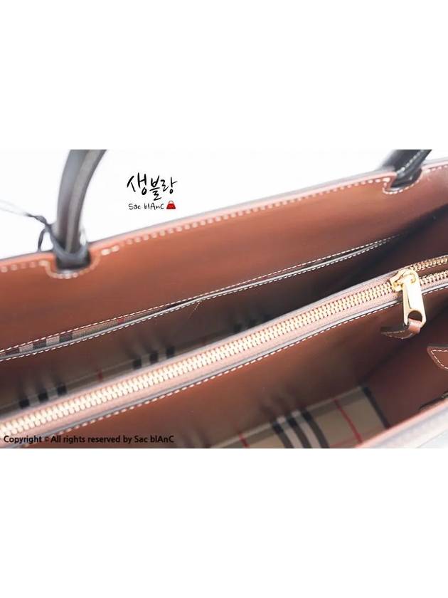 Burberry Medium Leather Vintage Check Title Tote Bag Black
