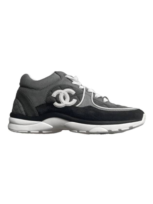 CC Logo Fabric Suede Low-Top Sneakers Dark Grey Chanel