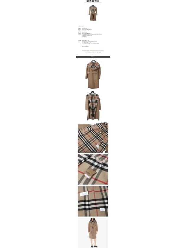 Burberry WoMen's Check Hooded Wool Wrap Single Coat Archives Beige