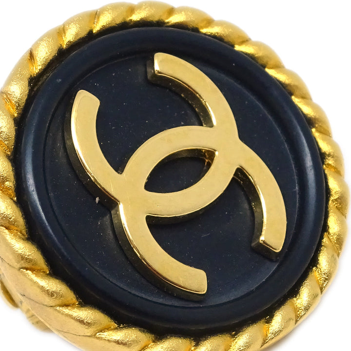 Top Quality Chanel Button Earrings Clip-On Black Gold