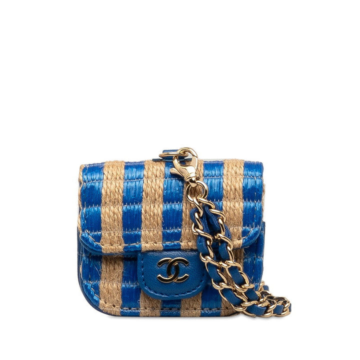 Top Quality Chanel Coco Yale pods pro case blue beige raffia leather ladies CHANEL