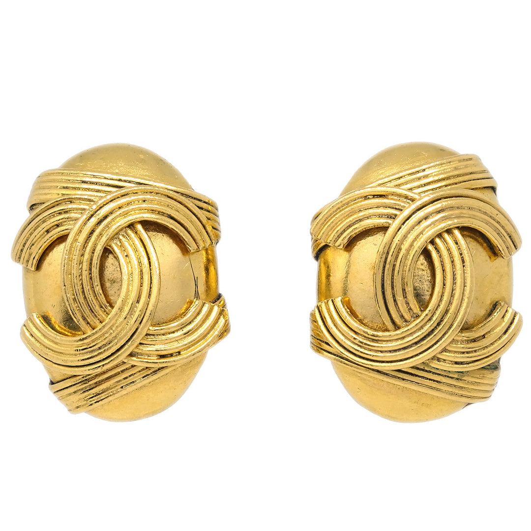 Top Quality Chanel Gold Oval Earrings Clip-On 94A