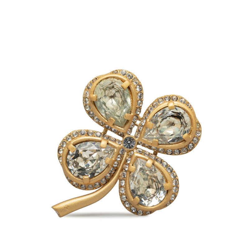 Top Quality Chanel Vintage Brooch Clover Rhinestone Gold Plating