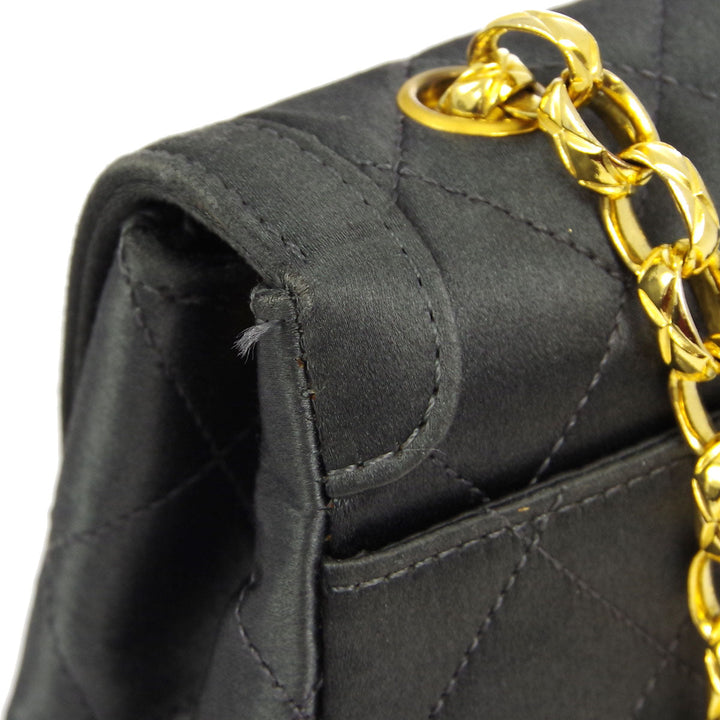 Top Quality Chanel * 1989-1991 Gray Satin Border Flap Bag & Pouch Set