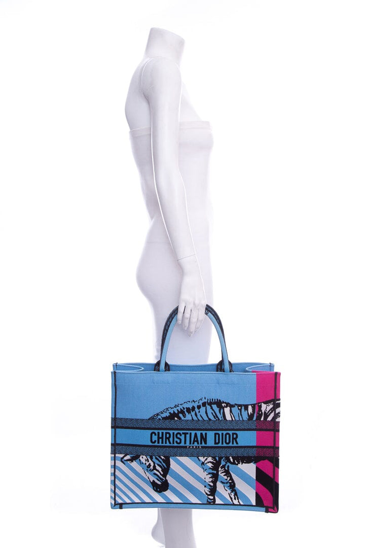 Christian Top quality Dior Pink &  Blue Zebra Printed Book Tote
