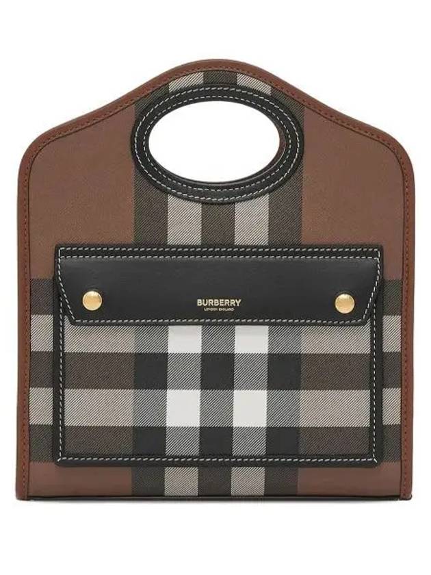 Burberry Mini Pocket Checked Leather Tote Bag Dark Burch Brown