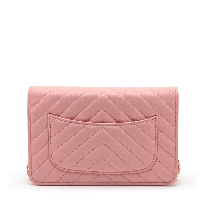 Top Quality Chanel V Stitch Caviar S Chain Wallet Pink Gold