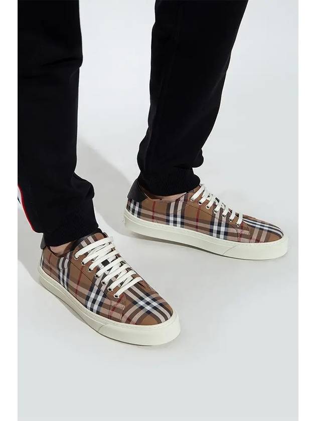 Burberry Vintage Check Cotton Leather Low Top Sneakers Brown