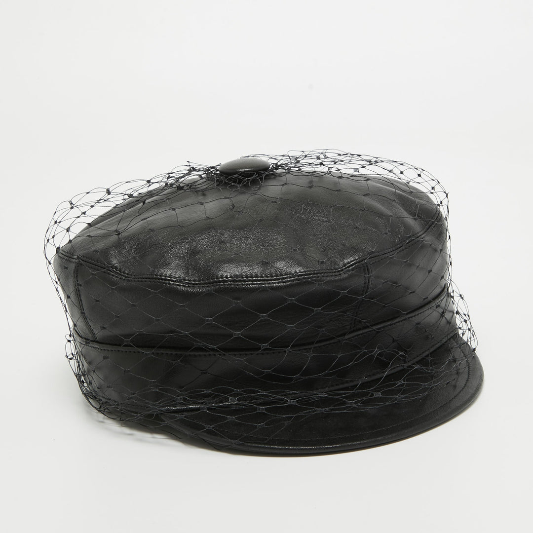 Top quality Dior Black Leather Newsboy Veil Cap