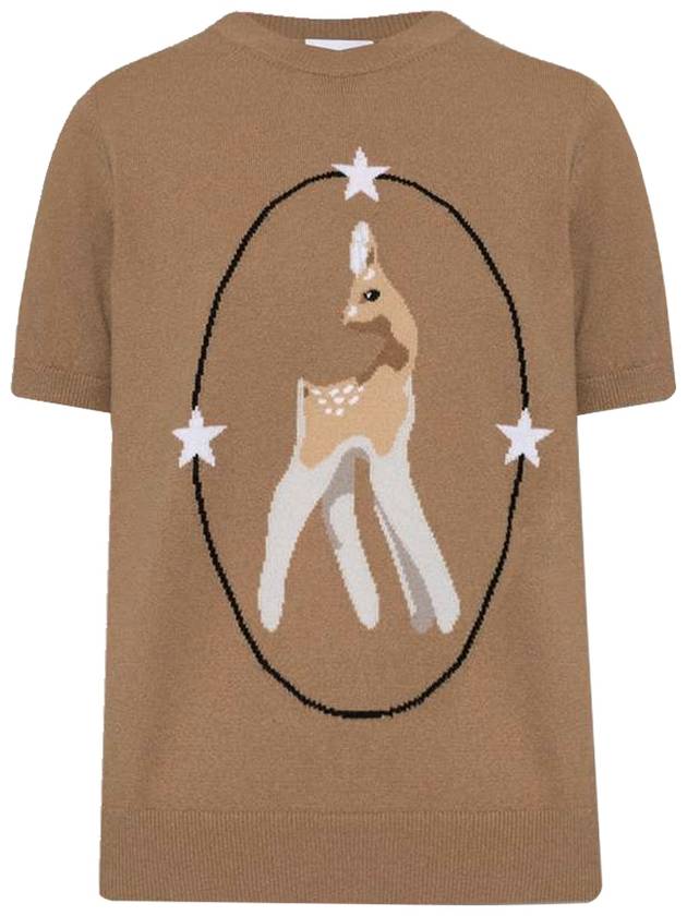 Burberry WoMen's Deer Intarsia Short Sleeve Knit Top Brown