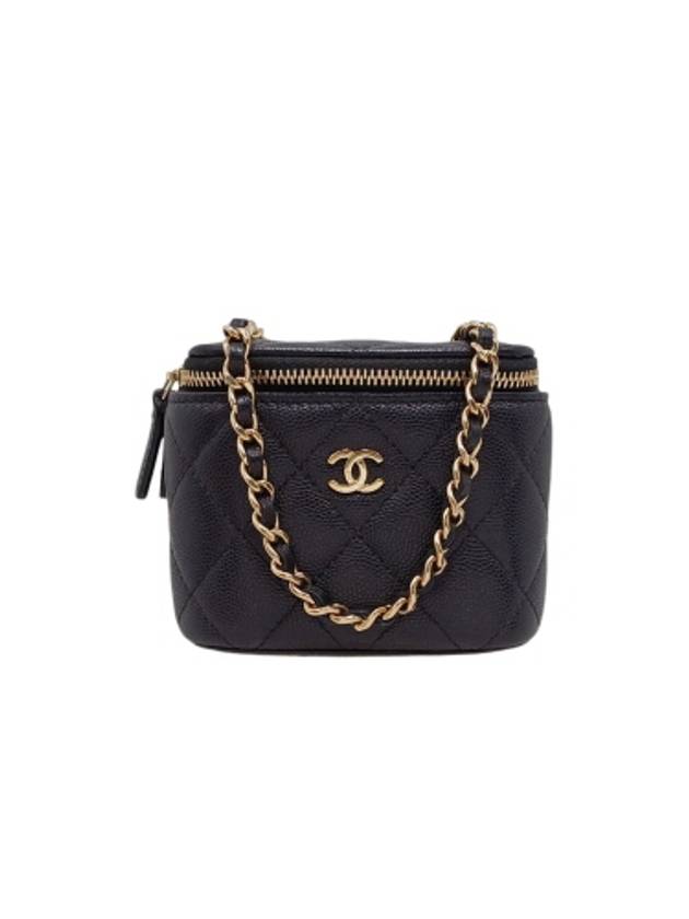 AP1340 Black Caviar Skin Vanity Gold Mini Chain Cross Bag Chanel