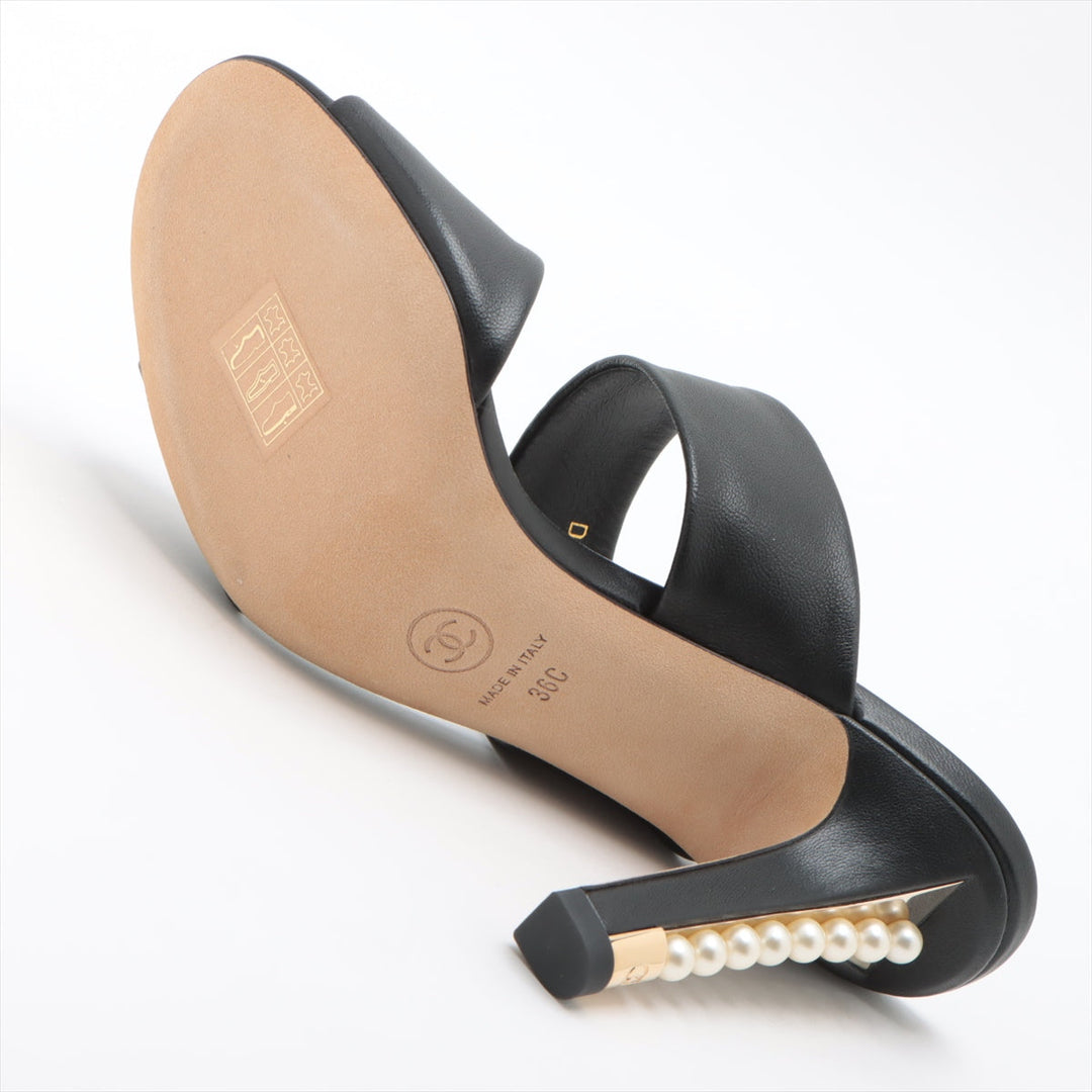 Top Quality Chanel Coco Leather Sandal 36C  Black G32755  Pearl