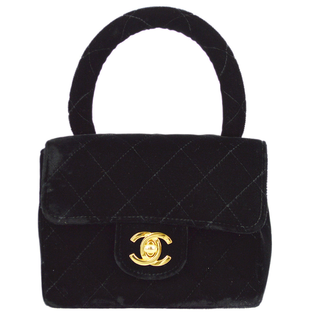 Top Quality Chanel 1994-1996 Black Velvet Classic Flap Micro Handbag