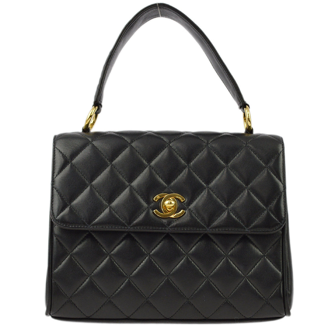 Top Quality Chanel Black Lambskin Straight Flap Handbag