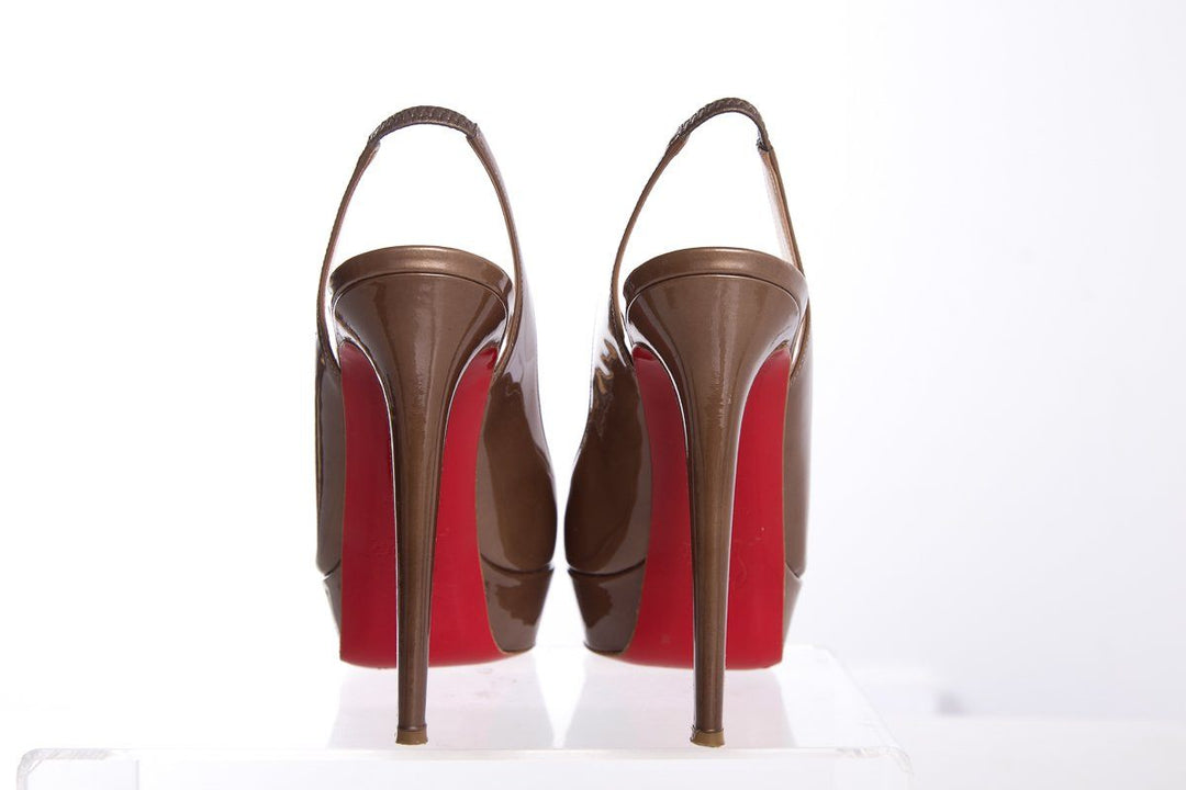 Christian Louboutin Bronze Patent Leather Slingback Heels SZ 38