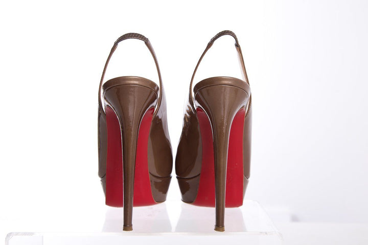 Christian Louboutin Bronze Patent Leather Slingback Heels SZ 38