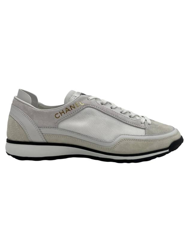 CC Mesh Suede Low Top Sneakers White Chanel