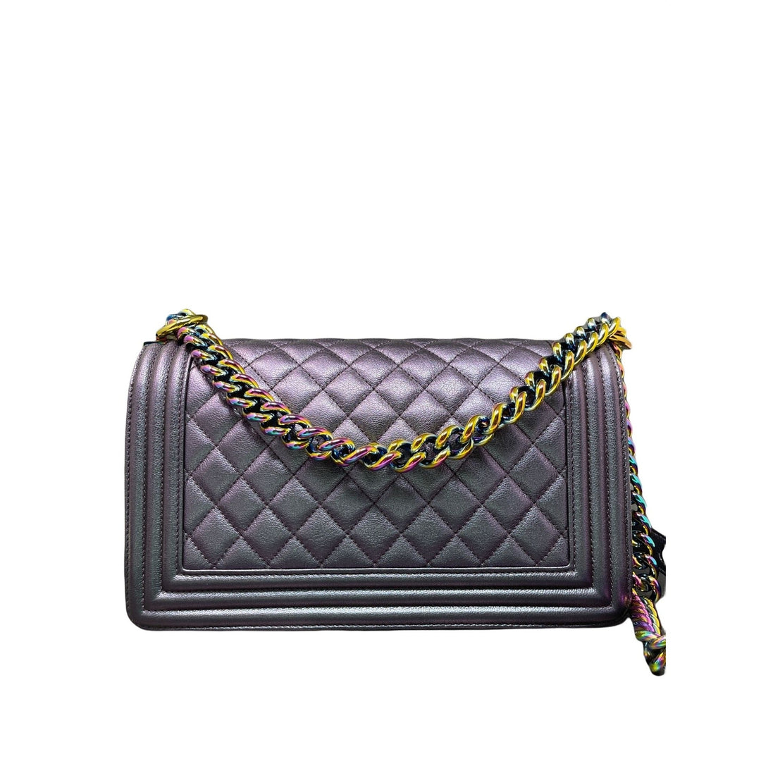 Top Quality Chanel Top Quality Chanel Boy New Bag Quilted Iridescent Goatskin Old Medium - Purple
