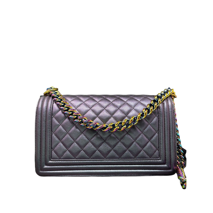 Top Quality Chanel Top Quality Chanel Boy New Bag Quilted Iridescent Goatskin Old Medium - Purple