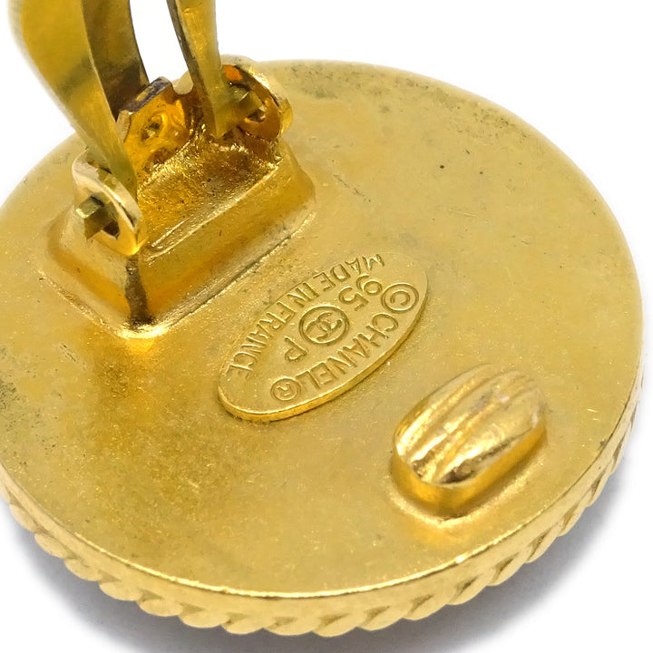 Top Quality Chanel Gold Black Button Earrings Clip-On 95P