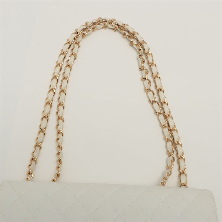 Top Quality Chanel DECAMATRASE Caviar S Single Flap Double Chain Bag White Gold  11th