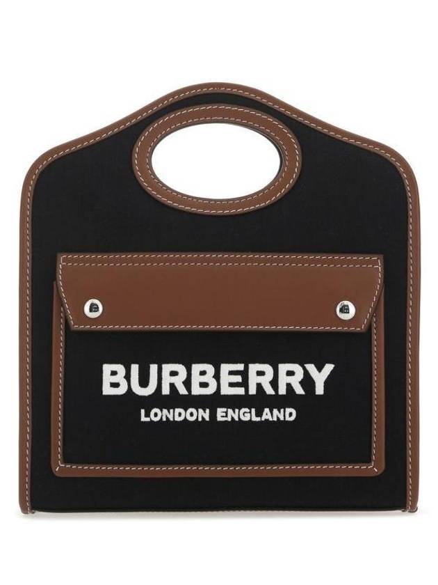 Burberry Technical Cotton Leather Mini Pocket Tote Bag Black