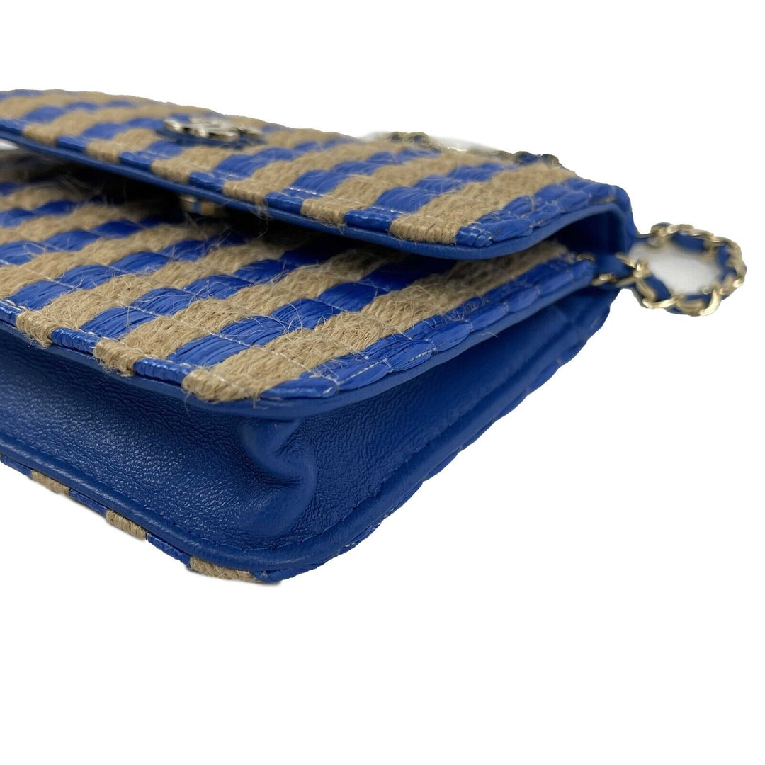 Chanel - 2021 Raffia Jute Striped Belt Bag - Blue / Beige / Gold Hardware