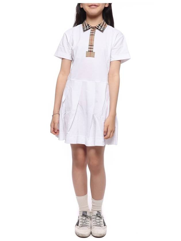 Burberry Kids Collar Check Polo Dress White