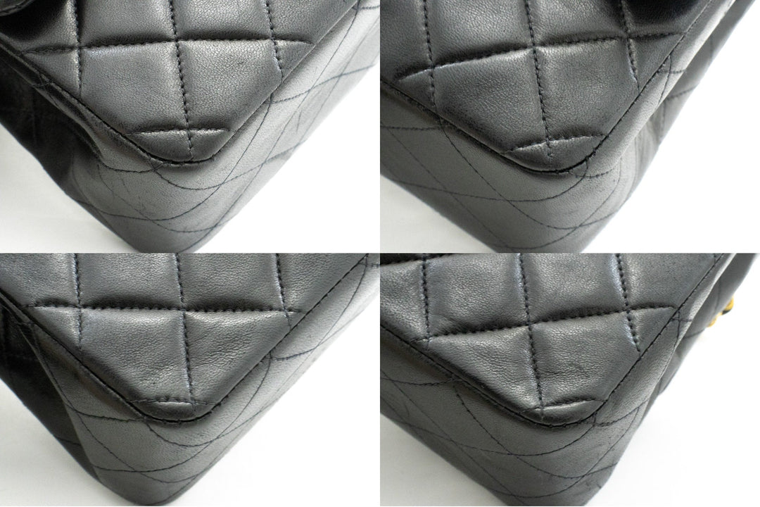 Top Quality Chanel Classic Double New 10" Chain Shoulder Bag Black Lambskin
