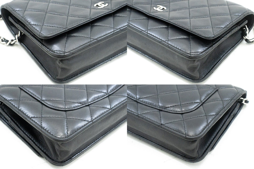 Chanel Black Classic Wallet On Chain WOC Shoulder Bag Lambskin SV