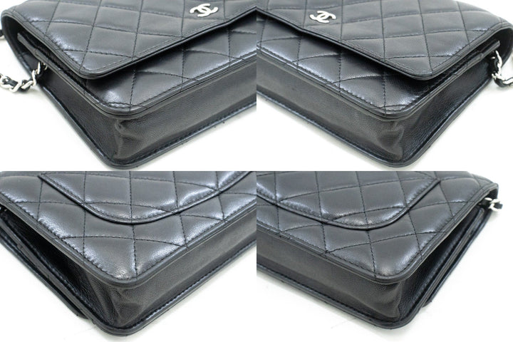 Chanel Black Classic Wallet On Chain WOC Shoulder Bag Lambskin SV