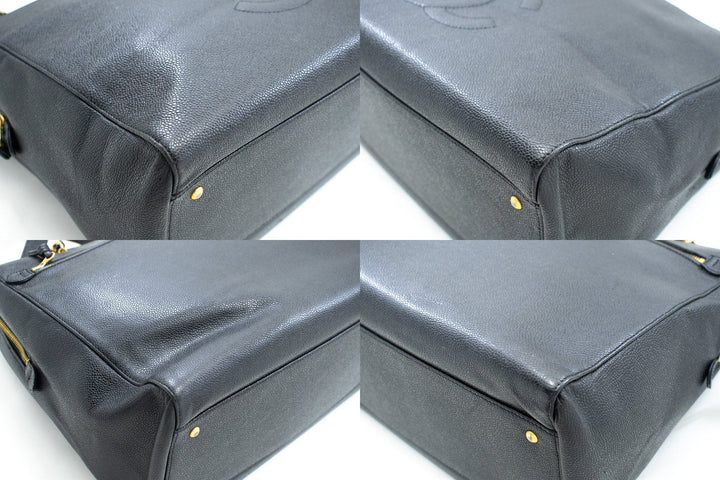 Chanel Caviar Big Large Chain Shoulder Bag Black Leather Gold Zip