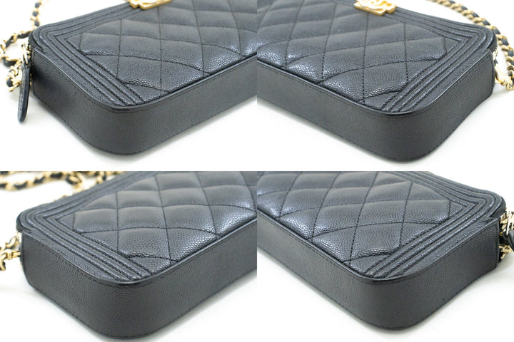 Chanel Boy Black Caviar Wallet On Chain WOC Double Zip Shoulder